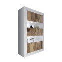 Witte hoogglans woonkamer vitrinekast met 4 deuren van glas en hout Tina BW Basic Aanbod