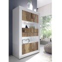 Witte hoogglans woonkamer vitrinekast met 4 deuren van glas en hout Tina BW Basic Model