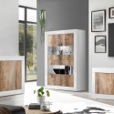 Witte hoogglans woonkamer vitrinekast met 4 deuren van glas en hout Tina BW Basic Aanbieding