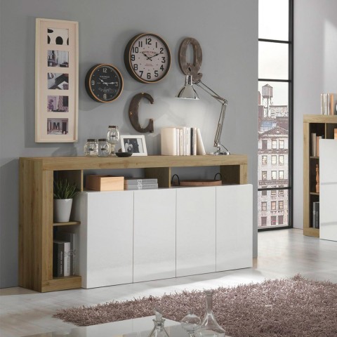 Buffetkast woonkamer 184cm 4 deuren hoogglans wit eiken Cadiz BR Aanbieding