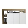 Moderne dressoir Hailey BR, 3 deuren, wit glanzend en eiken, 146cm Aanbod