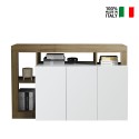 Moderne dressoir Hailey BR, 3 deuren, wit glanzend en eiken, 146cm Verkoop