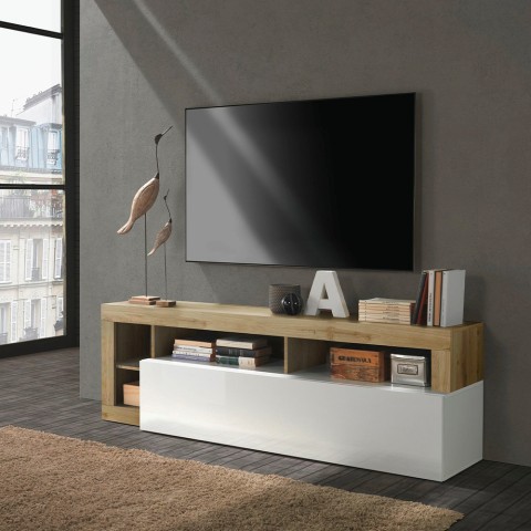 Moderne TV-kast voor woonkamer 184cm wit glanzend eiken Dorian BR Aanbieding