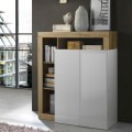 Moderne dressoir 2 deurtjes 3 compartimenten glanzend wit eikenhout Blume BR Aanbieding