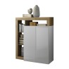 Moderne dressoir 2 deurtjes 3 compartimenten glanzend wit eikenhout Blume BR Korting