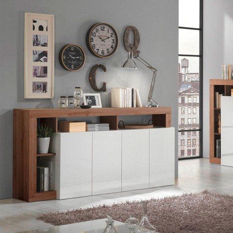 Moderne keukenkast met 4 deuren 184cm in glanzend wit hout Cadiz MR. Aanbieding