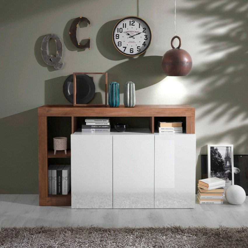 Madia dressoir woonkamer hout 146cm 3 deuren glanzend wit Hailey MR Aanbieding Madia dressoir woonkamer hout 146cm 3 deuren glanzend wit Hailey MR Aanbieding
