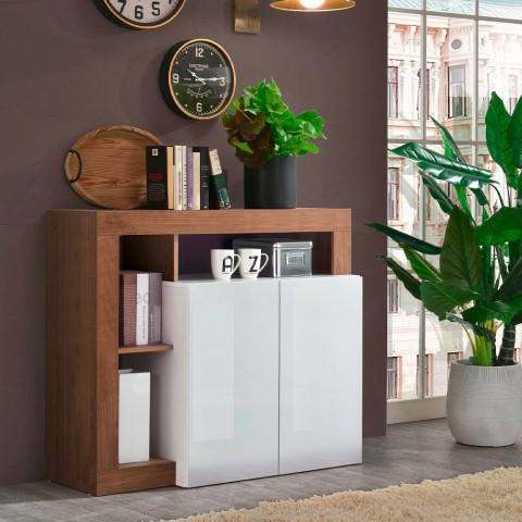 Madia woonkamer 108cm meubel 2 deuren glanzend wit hout Reva MR Aanbieding