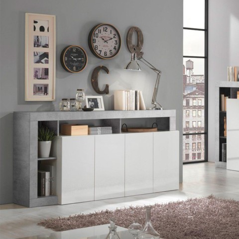 Buffetkast woonkamer 4 deuren hoogglans wit beton grijs Cadiz BC Aanbieding