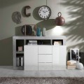 Witte glanzende Lavine BC woonkamer dressoir met 2 deuren en 3 lades in betonlook Aanbieding