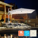 Zweefparasol 3x3 m met LED-licht op zonne-energie Waikiki Light White Aanbieding