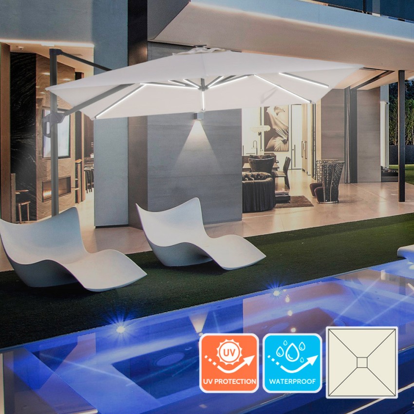 Zweefparasol 3x3 m met LED licht op zonne-energie Waikiki Light Aanbieding Zweefparasol 3x3 m met LED licht op zonne-energie Waikiki Light Aanbieding