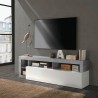 Mobiel TV-meubel met glanzend witte en grijze cementkleurige deuren, 184 cm Dorian BC. Aanbieding
