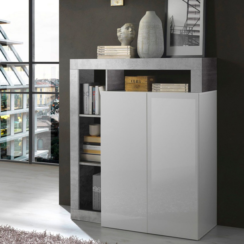 Hoge keukenkast woonkamer wit glanzend 2 deuren Blume BC Aanbieding
