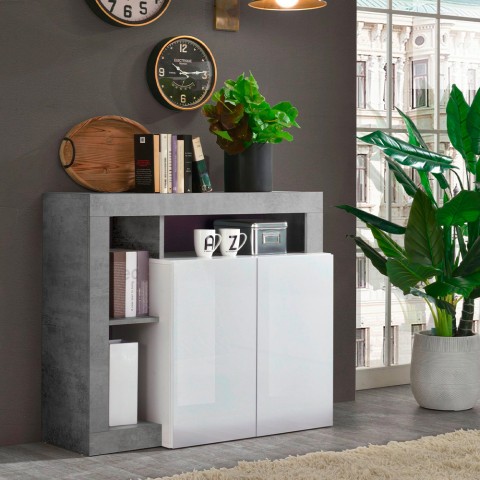 Reva BC - Opbergkast betonlook grijs met 2 hoogglans witte deuren Aanbieding