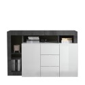 Moderne zwarte dressoir buffetkast met 2 deuren en 3 lades in hoogglans wit Lavine BX Aanbod