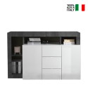 Moderne zwarte dressoir buffetkast met 2 deuren en 3 lades in hoogglans wit Lavine BX Verkoop