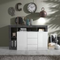Moderne zwarte dressoir buffetkast met 2 deuren en 3 lades in hoogglans wit Lavine BX Aanbieding