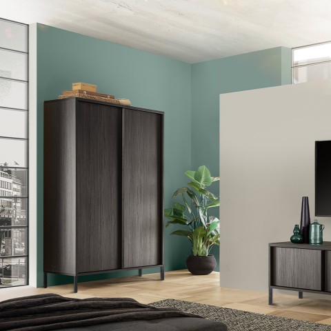 Moderne design dressoir 2 deuren 4 vakken zwart hout Bogarde Steel Aanbieding