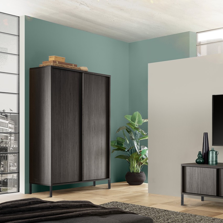 Moderne design dressoir 2 deuren 4 vakken zwart hout Bogarde Steel Aanbieding