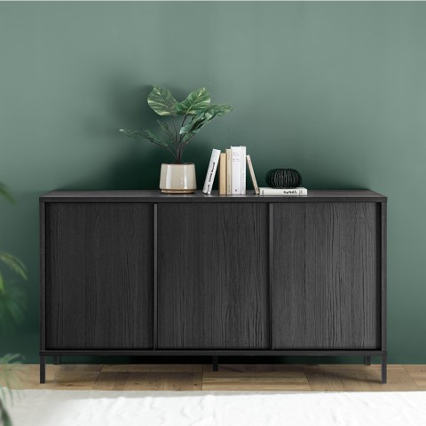 Moderne design dressoir 3 deuren buffet 156cm in zwart hout Cooper Steel Aanbieding