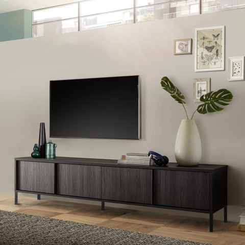Moderne zwarte TV-kast woonkamer design met 4 deuren Montgomery Steel Aanbieding