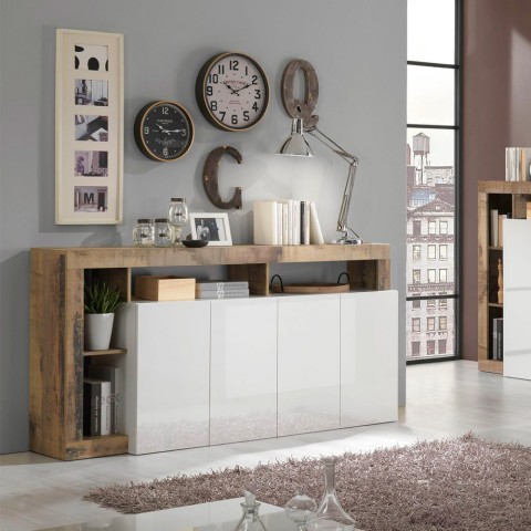 Witte glanzende keukenkast woonkamer 4 deuren hout 184cm Cadiz BP Aanbieding