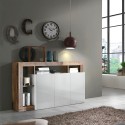 Moderne witte glanzende houten dressoir met 3 deuren 146cm Hailey BP Aanbieding