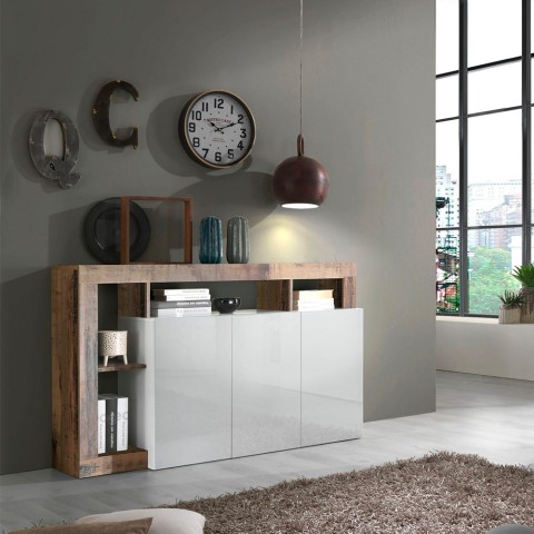 Moderne witte glanzende houten dressoir met 3 deuren 146cm Hailey BP Aanbieding