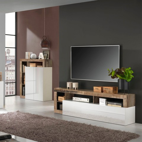 Woonkamer TV-meubel hout met klepdeurtje hoogglans wit Dorian BP Aanbieding