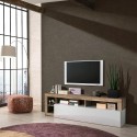 Mobiele woonkamer TV-meubel met houten omklapbare deuren en witte hoogglans afwerking Dorian BP Kortingen