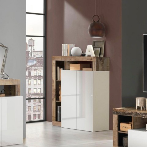 Wandmeubel woonkamer kast hout 2 deuren hoogglans wit Blume BP Aanbieding