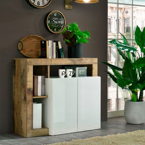 Moderne witte glanzende houten dressoir met 2 deuren Reva BP voor woonkamer Aanbieding
