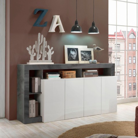 Moderne design dressoir woonkamer 4 deuren zwart glanzend wit Cadiz BX Aanbieding