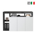 Credenza madia keukenkast met 3 glanzende witte deuren, modern, 146cm, zwart Hailey BX. Verkoop