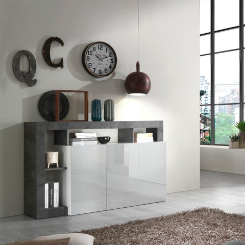 Moderne keukenbuffetkast 3 deuren wit hoogglans 146cm zwart Hailey BX Aanbieding