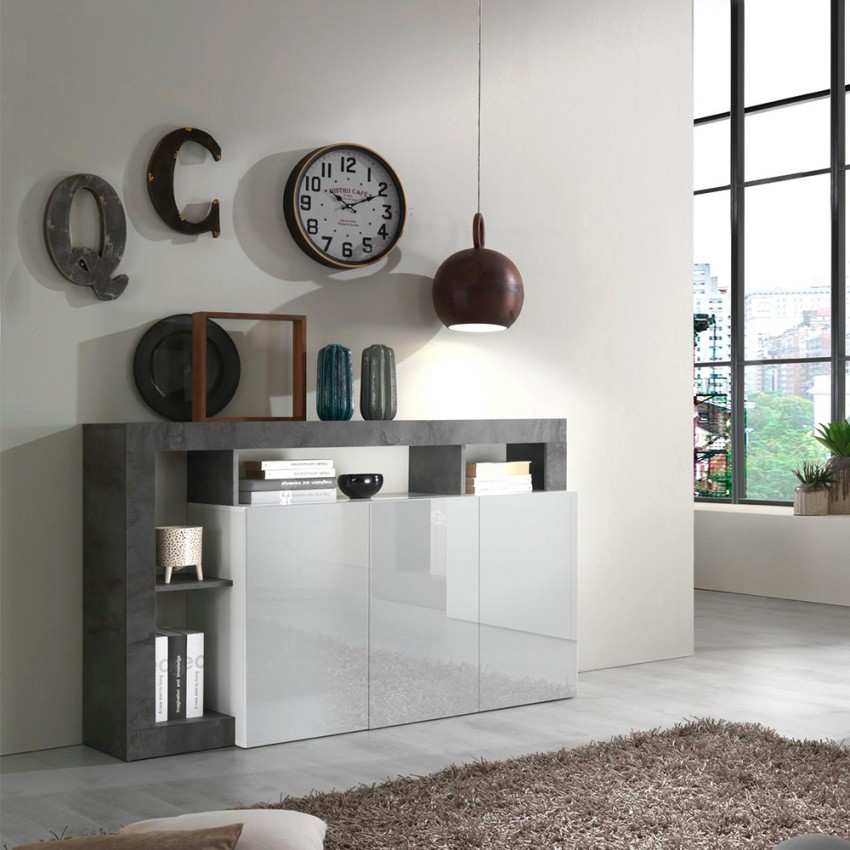 Moderne keukenbuffetkast 3 deuren wit hoogglans 146cm zwart Hailey BX Aanbieding Moderne keukenbuffetkast 3 deuren wit hoogglans 146cm zwart Hailey BX Aanbieding