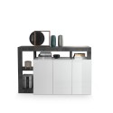 Moderne keukenbuffetkast 3 deuren wit hoogglans 146cm zwart Hailey BX Korting