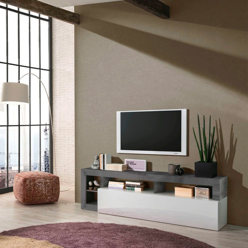 Moderne TV-meubel 184cm zwart wit glanzend Dorian BX Aanbieding Moderne TV-meubel 184cm zwart wit glanzend Dorian BX Aanbieding