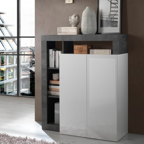 Moderne zwarte woonkamer kast Blume BX met 2 hoogglans witte deuren Aanbieding