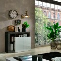 Moderne witte hoogglans dressoir voor woonkamer met 2 zwarte deuren Reva BX Kortingen