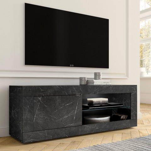 Mobiele tv-standaard voor moderne woonkamer met zwarte marmeren effect - Diver MB Basic. Aanbieding