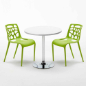 Ronde salontafel wit 70x70 cm en 2 gekleurde stoelen Gelateria Long Island 