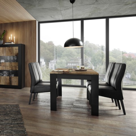 Industriële eettafel keuken 180x90cm zwart hout Bolero Basic Aanbieding