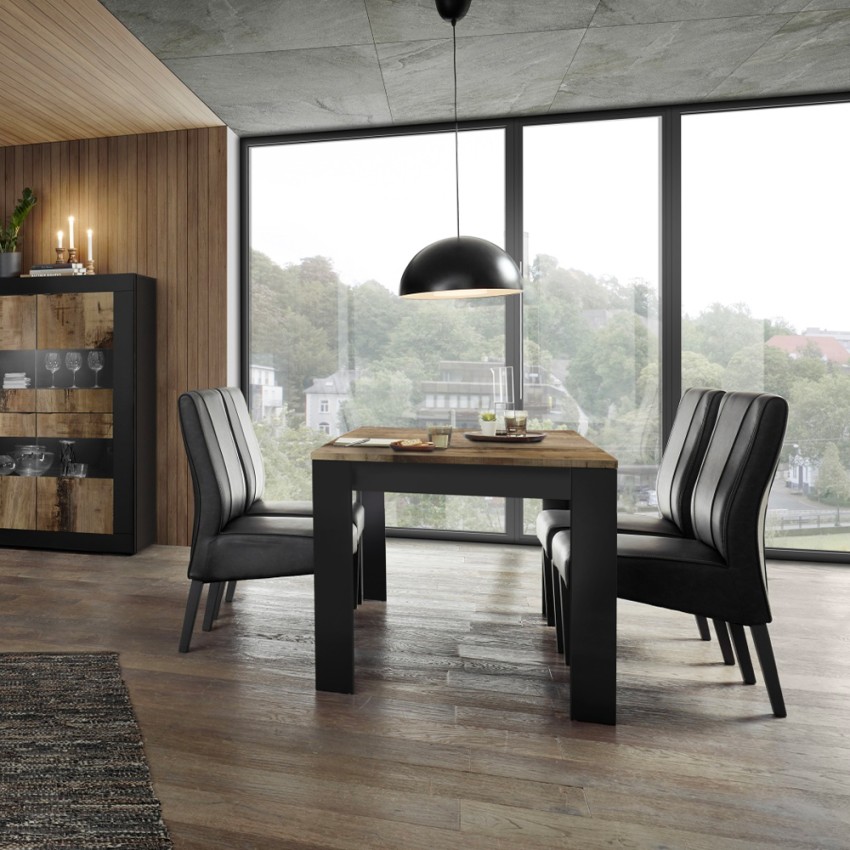 Industriële eettafel keuken 180x90cm zwart hout Bolero Basic Aanbieding