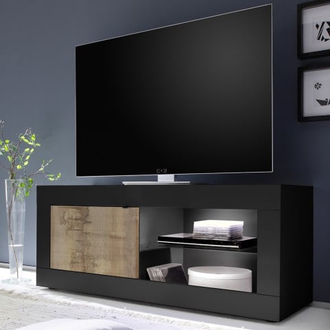 Industriële tv-meubel zwart hout 140cm Diver NP Basic Aanbieding