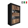 Industriële zwart glazen vitrinekast, 4 deuren, hout, Tina NP Basic Korting