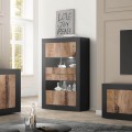 Industriële zwart glazen vitrinekast, 4 deuren, hout, Tina NP Basic Aanbieding