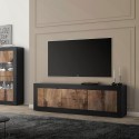 Industriële TV-meubel 210cm, 2 deuren, 2 lades, zwart hout Visio NP Aanbieding
