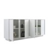 Moderne wit gelakte glazen kast met 4 deuren voor de woonkamer, 180cm breed, model Connie Ice. Korting